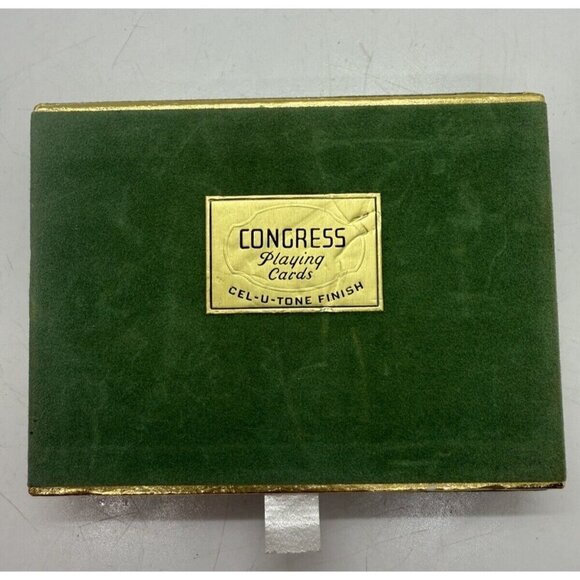 Vintage CONGRESS Playing Cards Smooth Cel-U-Tone Finish 2 Decks Velvet Box Ducks - Picture 2 of 3